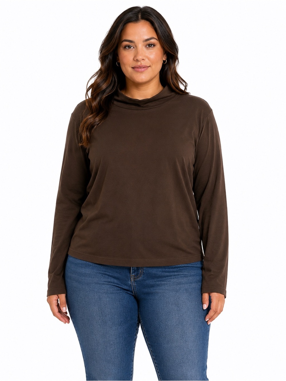 St. John's Bay Brown Long-Sleeve Mock Neck Top